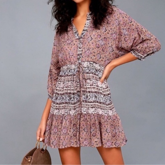 Billabong Marry Mine Floral Oversized Boho Babydoll Mini Swing Dress - Picture 4 of 9